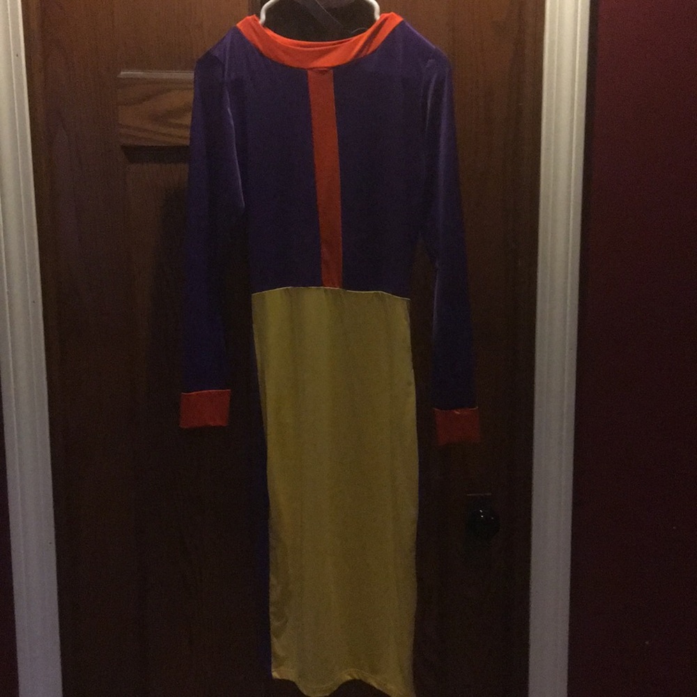 Soft, silky, stretchy color block dress.